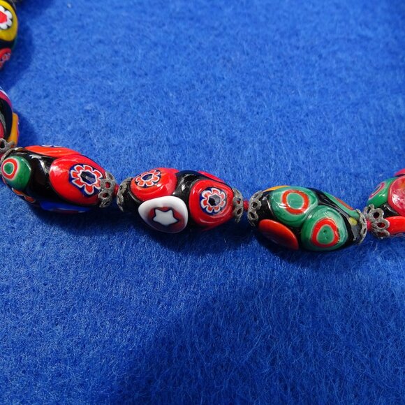 Vintage Venetian Glass Murano Colorful Millefiori Bead Hand Knotted Necklace - Picture 6 of 9